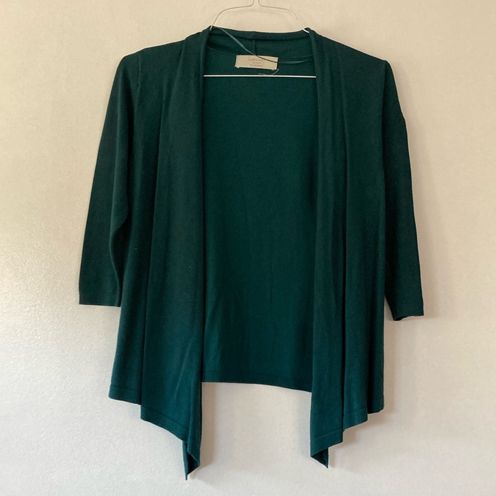 Emerald green 2/4 sleeve open front sweater